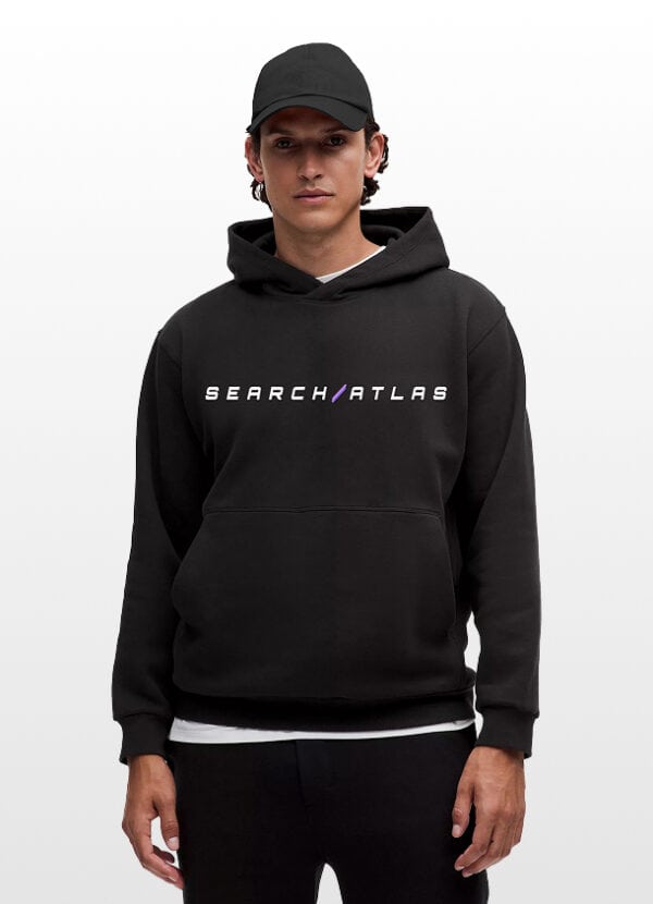 High-quality black Search Atlas hoodie with stylish logo, casual streetwear for men, comfortable fit, perfect for everyday wear.