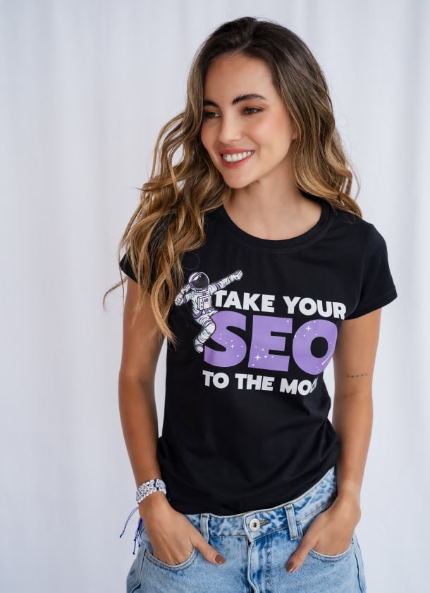 Astronaut graphic SEO t-shirt for marketing success, SEO enthusiasts, digital marketing, SEO strategies, online advertising, Search Atlas store merchandise.