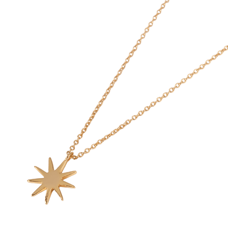 Delicate gold star pendant necklace, perfect for everyday wear or special occasions, from Search Atlas Store. Elegant and stylish jewelry piece.