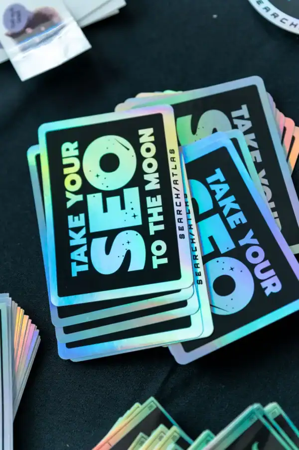 Take your branding to the next level with holographic stickers featuring the motivational quote "Take Your Sleep to the Moon" from Search Atlas Store. Perfect for planners, laptops, and more.