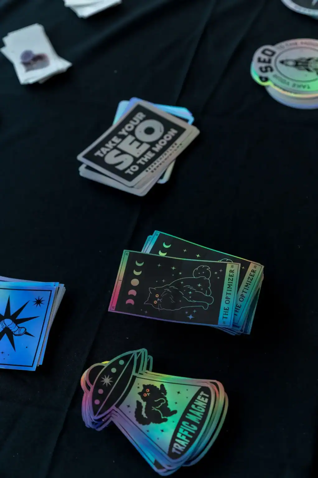 Take your mission to the moon holographic sticker set, galaxy and space-themed decals, fun cosmic designs for laptops or water bottles, ideal for space enthusiasts.