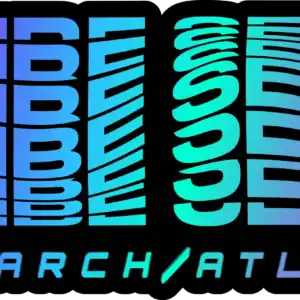 VIBE STORE logo with 3D neon-inspired text, digital design, trendy branding for Search Atlas online store, vibrant color palette, modern aesthetic, eye-catching visual for ecommerce branding.