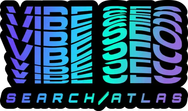 VIBE STORE logo with 3D neon-inspired text, digital design, trendy branding for Search Atlas online store, vibrant color palette, modern aesthetic, eye-catching visual for ecommerce branding.