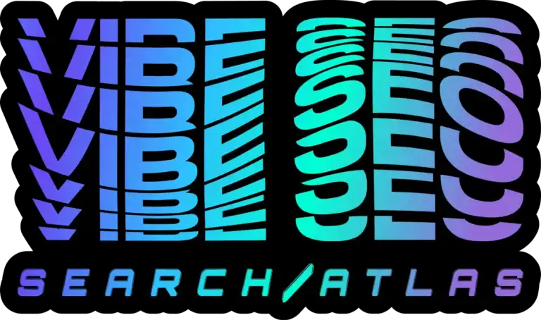 VIBE STORE logo with 3D neon-inspired text, digital design, trendy branding for Search Atlas online store, vibrant color palette, modern aesthetic, eye-catching visual for ecommerce branding.