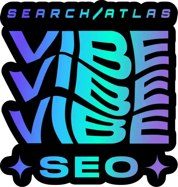 Vibe logo featuring neon colors and modern design for Search Atlas' SEO store.